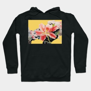 Red Lily Watercolor Painting on Yellow Hoodie